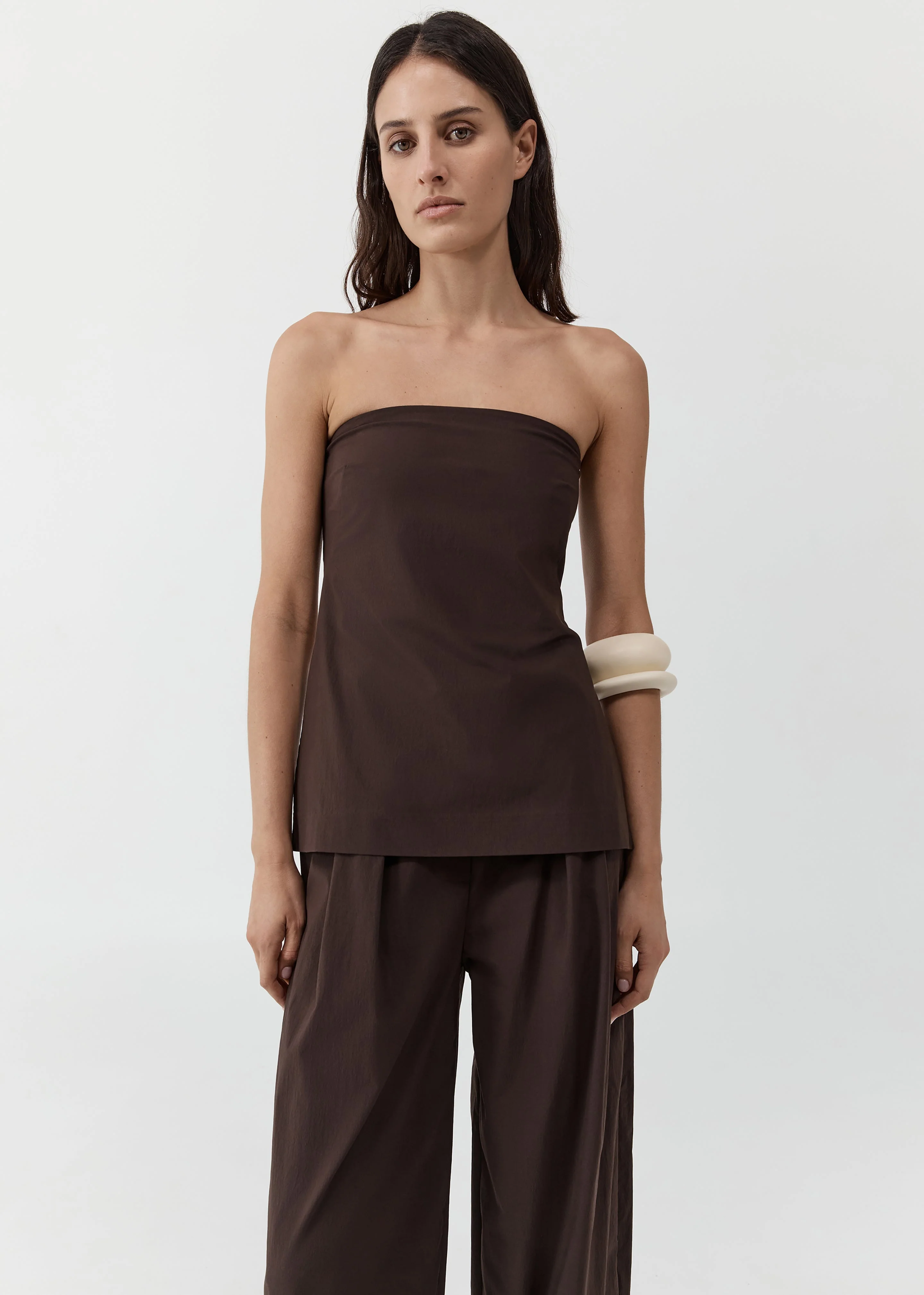St. Agni Strapless Rouleau Tie Top - Bark