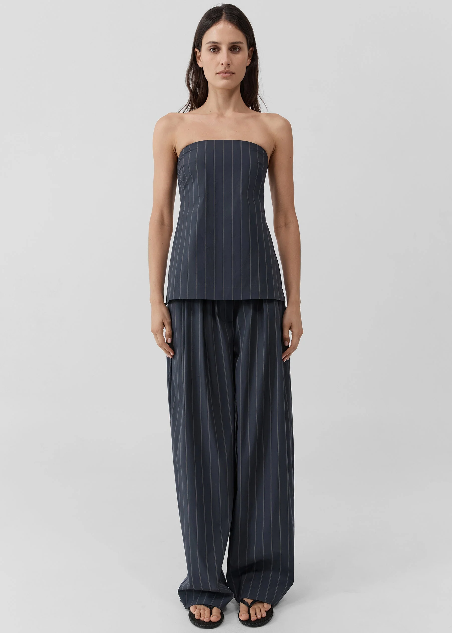 St. Agni Strapless Rouleau Tie Top - Ink Stripe - Image 5