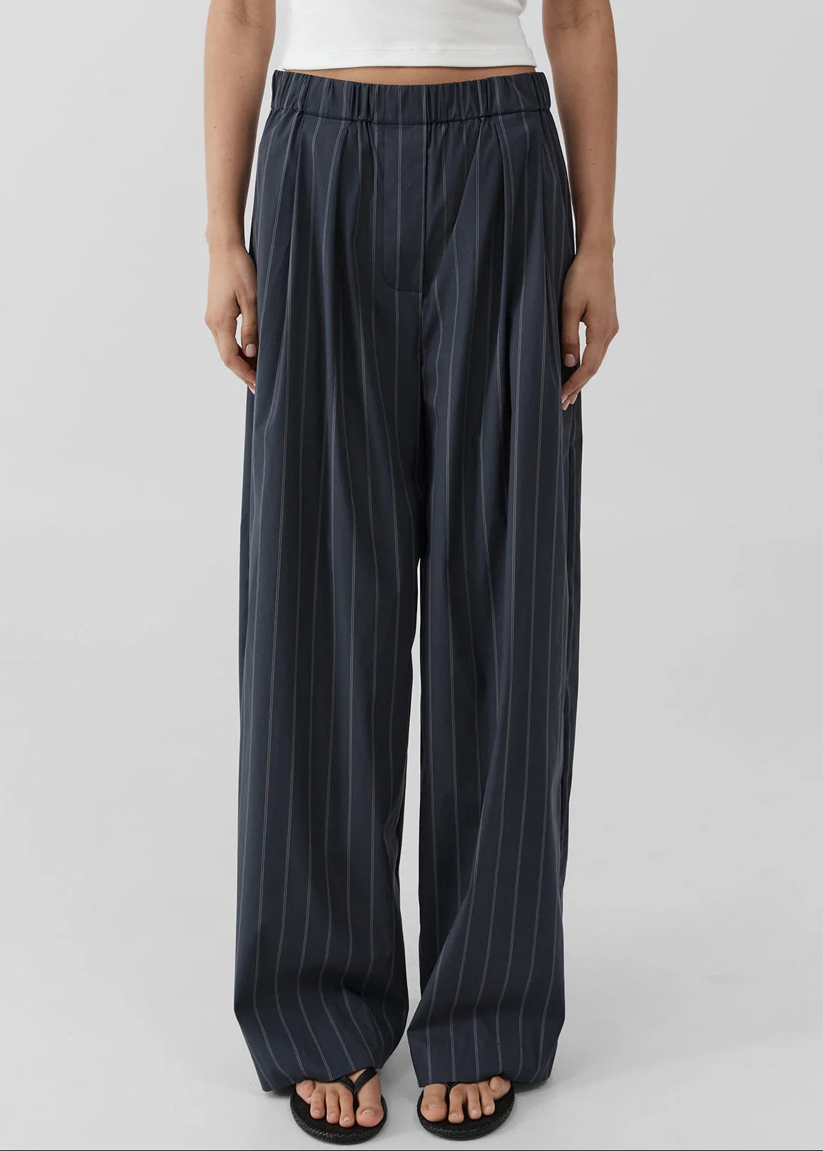 St. Agni Stripe Relaxed Pleat Pants - Ink Stripe - Image 2