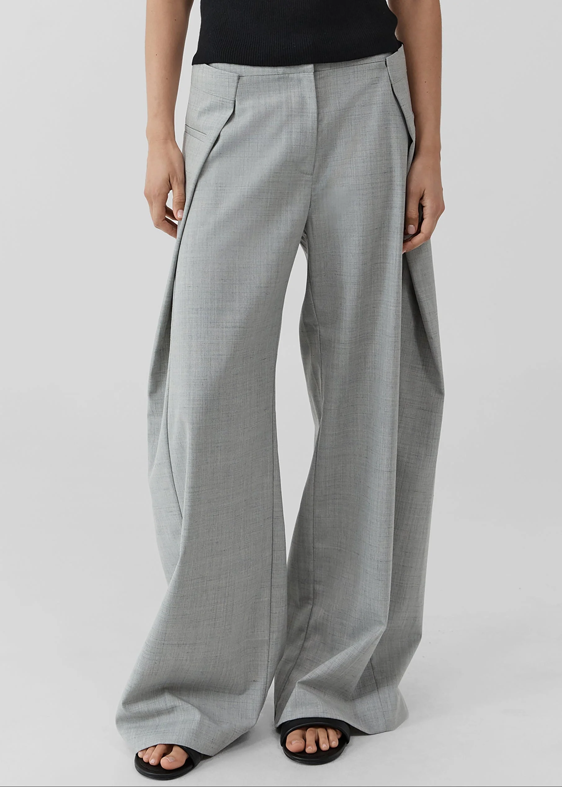 St. Agni Tailored Fold Pants - Concrete - Image 2