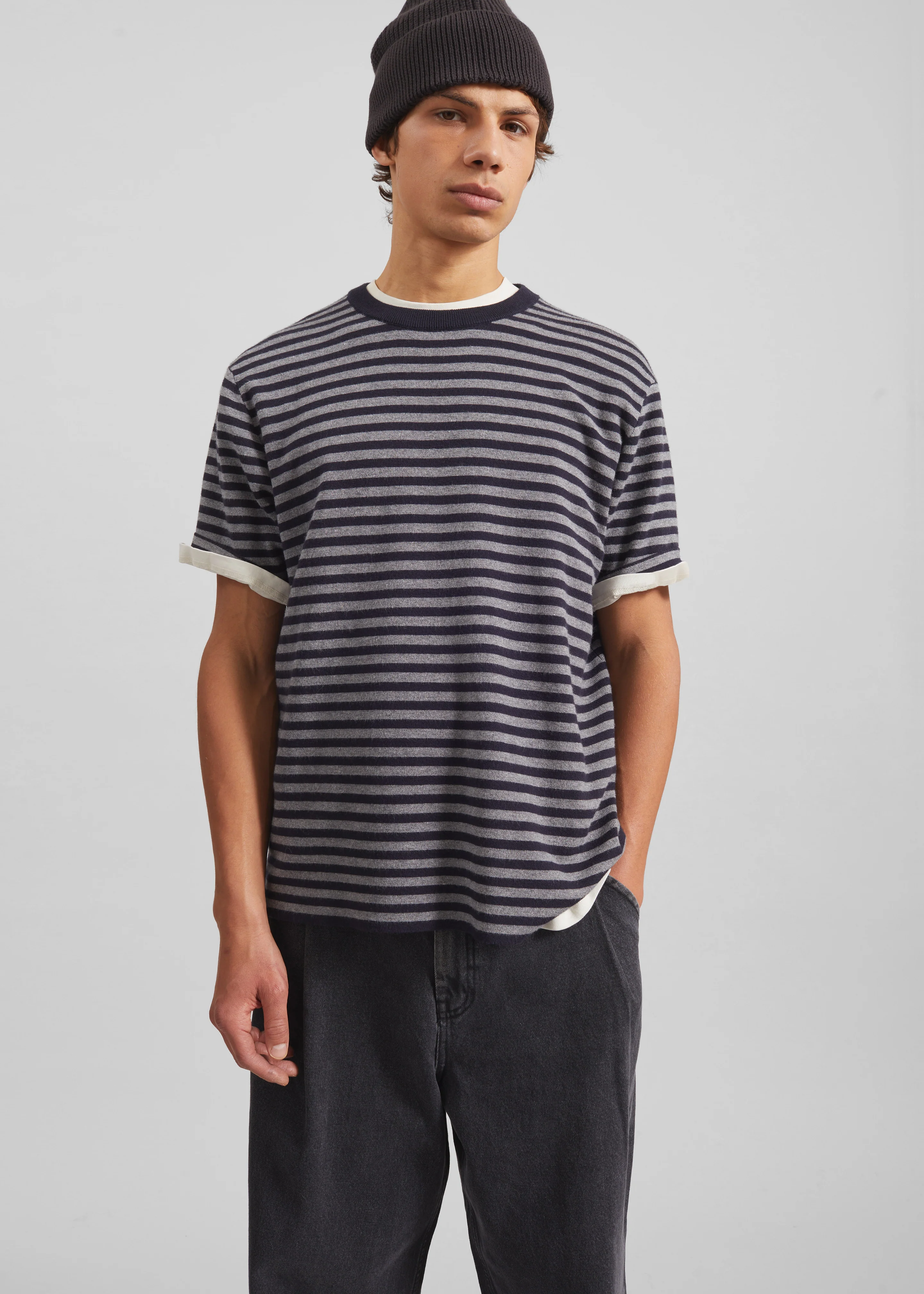 Stanmore Knit T-Shirt - Grey/Blue Stripe - Image 5