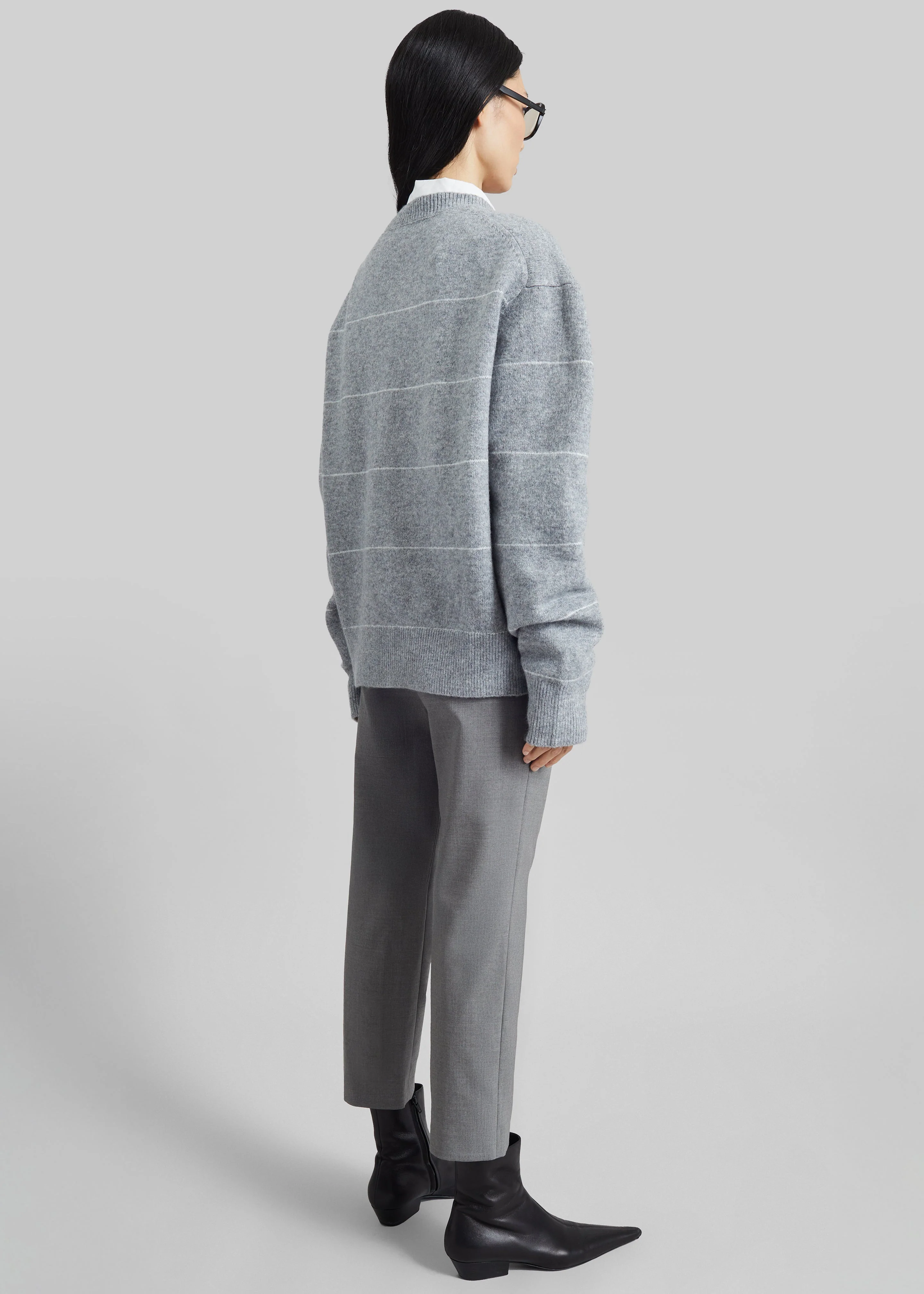 Stenvad Crewneck Cardigan - Grey/White Stripe - Image 6