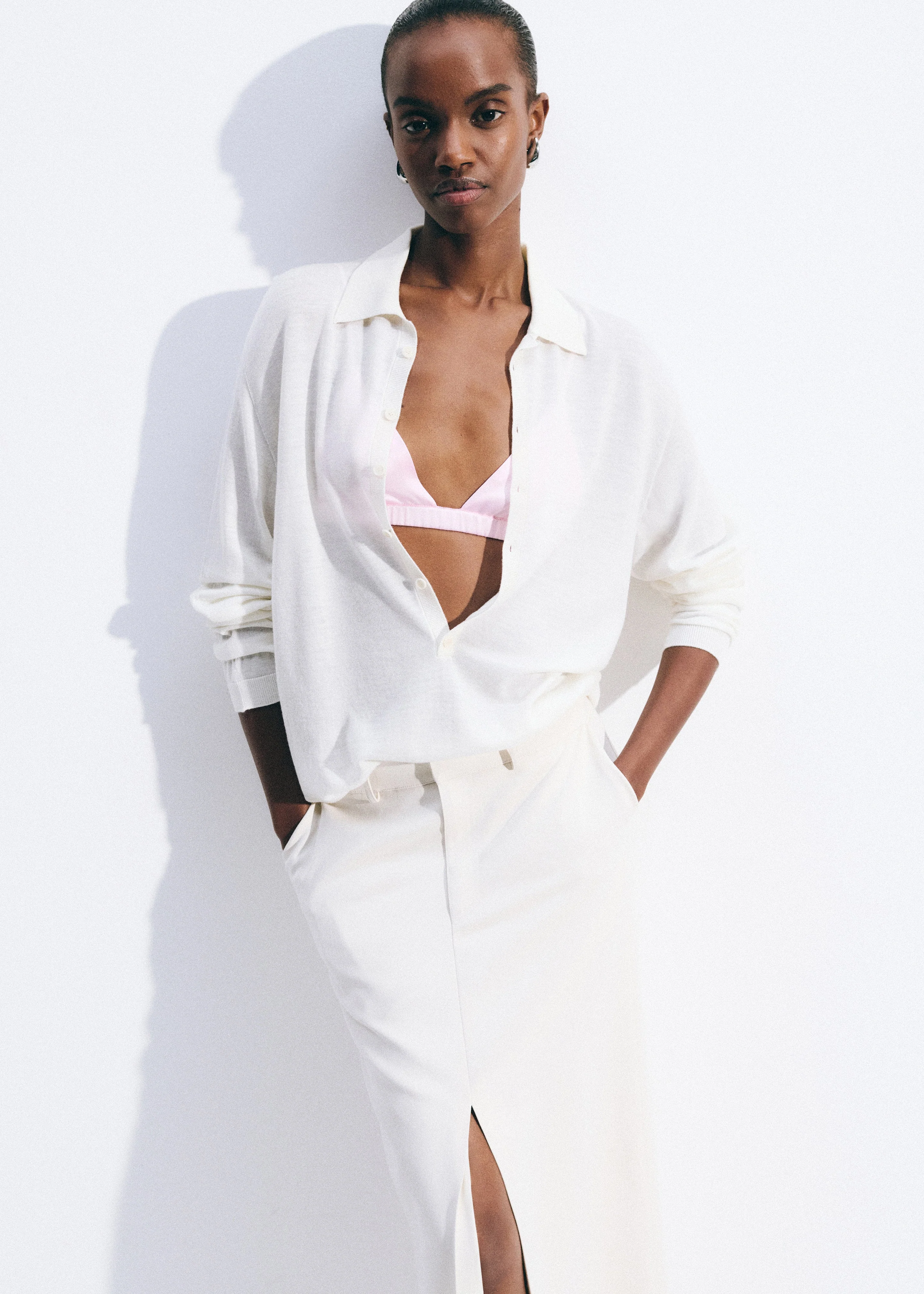 Tala Knit V-Neck Polo - White