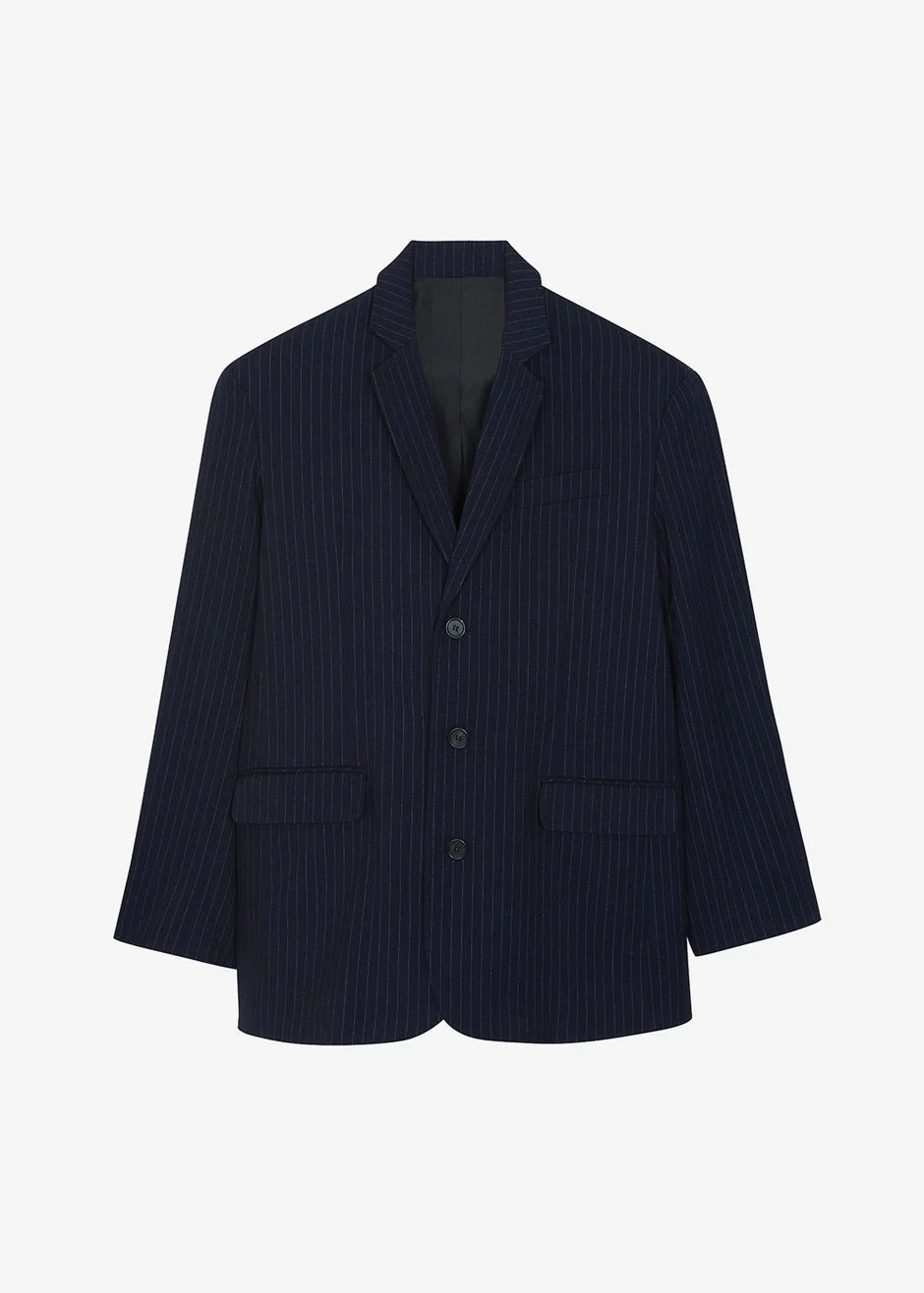 Tansy Oversized Blazer - Navy Pinstripe - Image 12