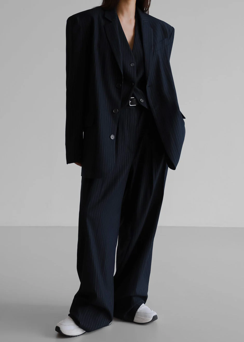 Tansy Oversized Blazer - Navy Pinstripe - Image 6