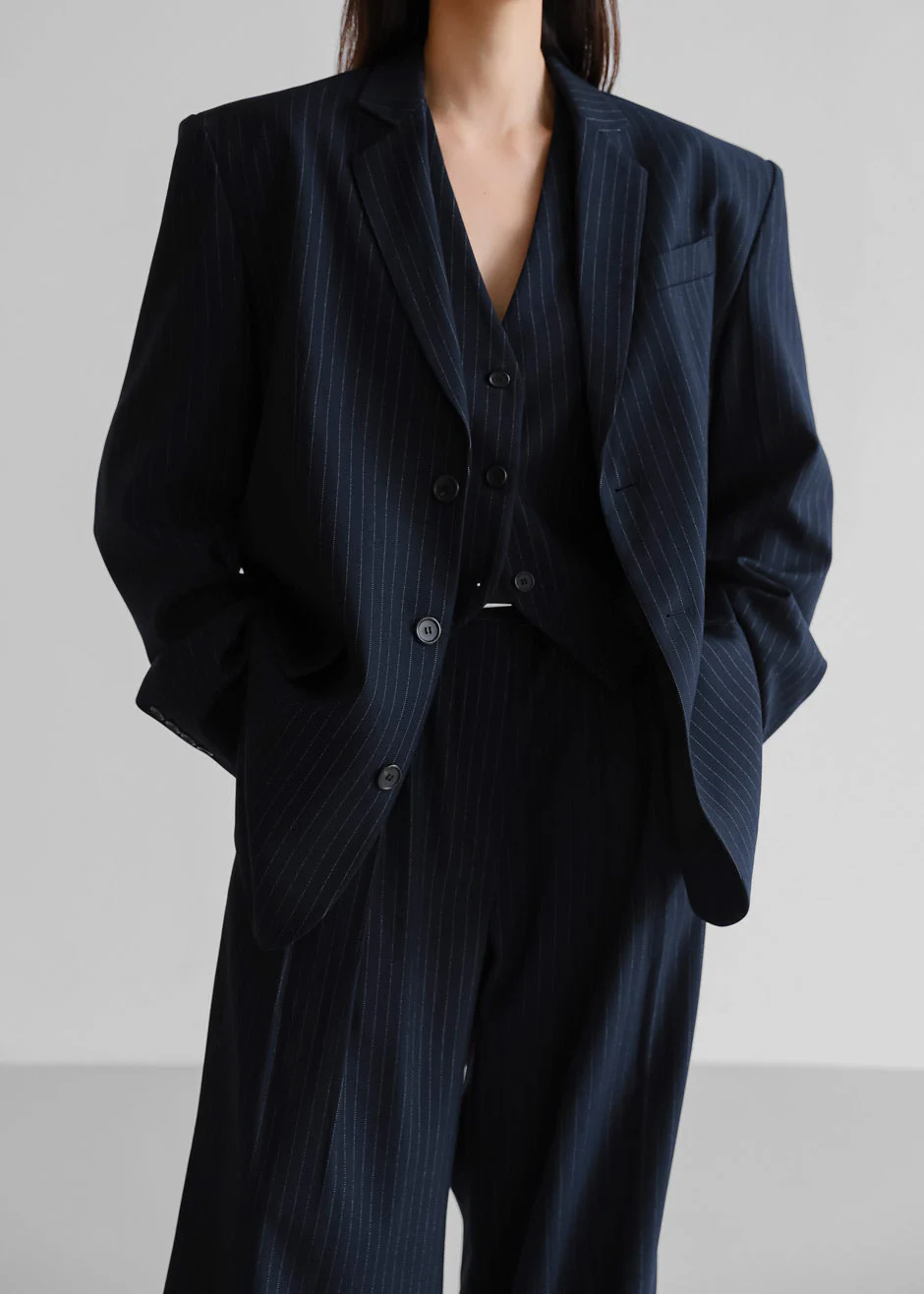 Tansy Oversized Blazer - Navy Pinstripe - Image 9