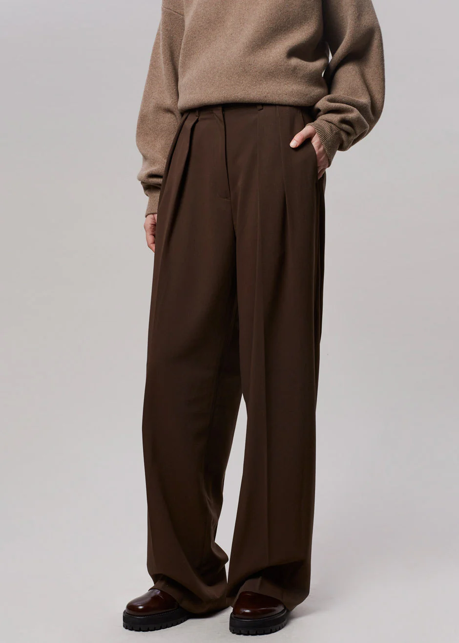 Tansy Pleated Trousers - Chocolate - Image 6