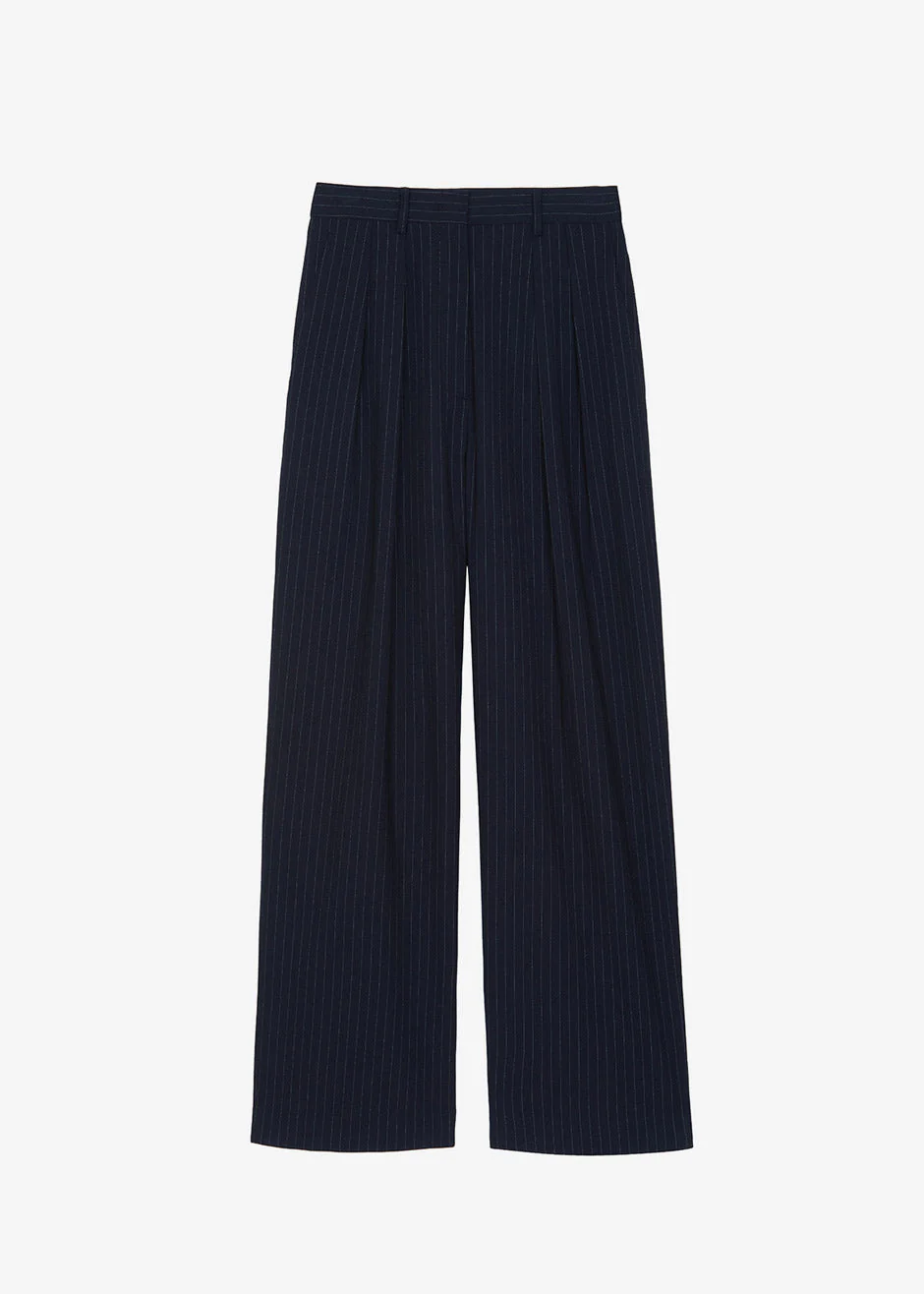 Tansy Pleated Trousers - Navy Pinstripe - Image 14
