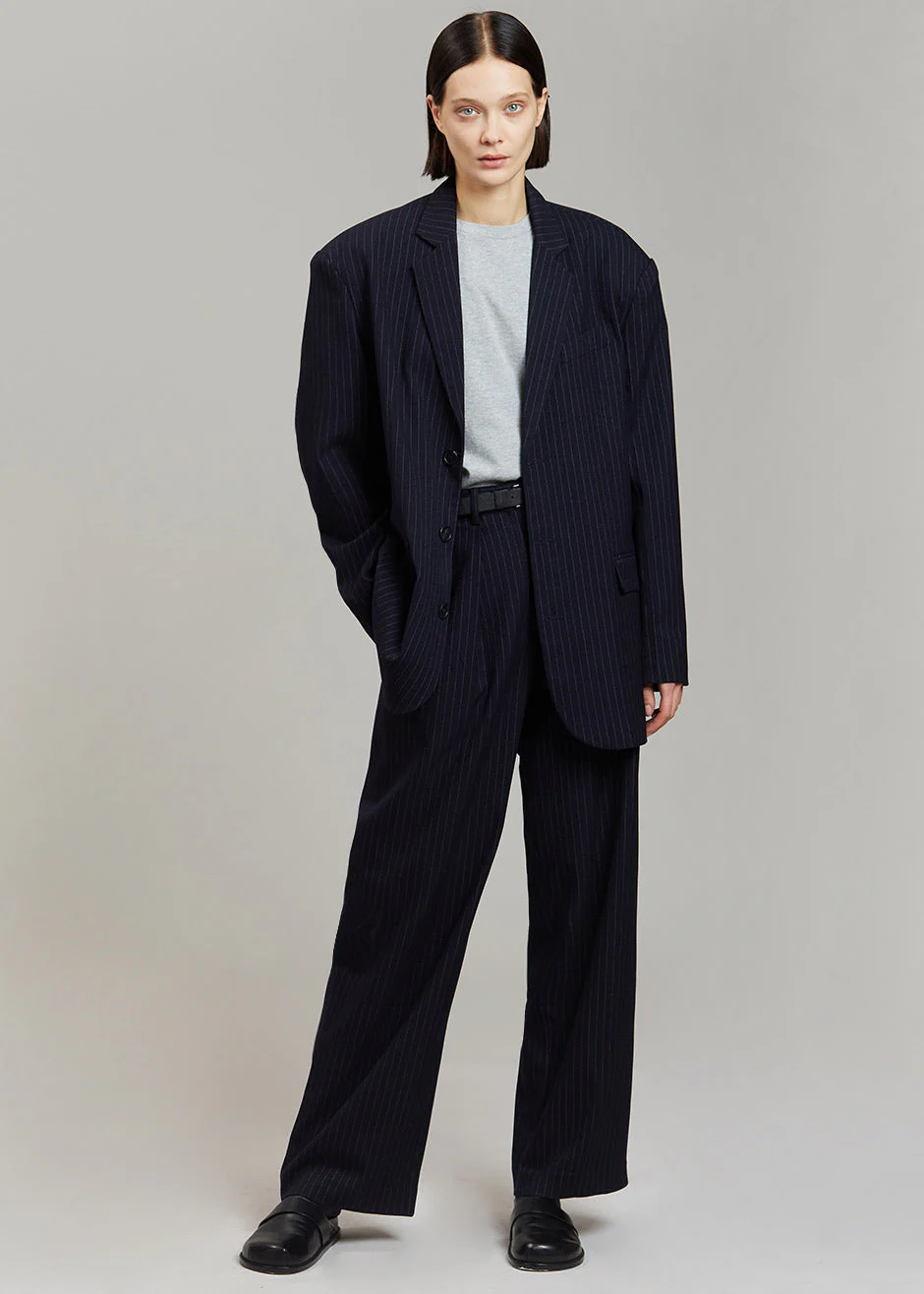 Tansy Pleated Trousers - Navy Pinstripe - Image 6
