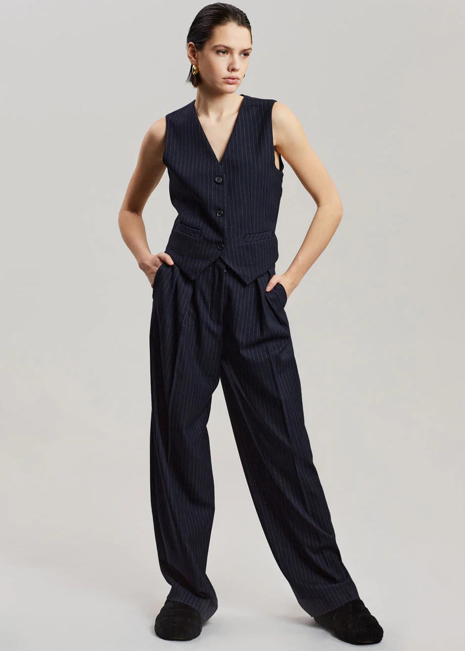 Tansy Tailored Vest - Navy Pinstripe - Image 3