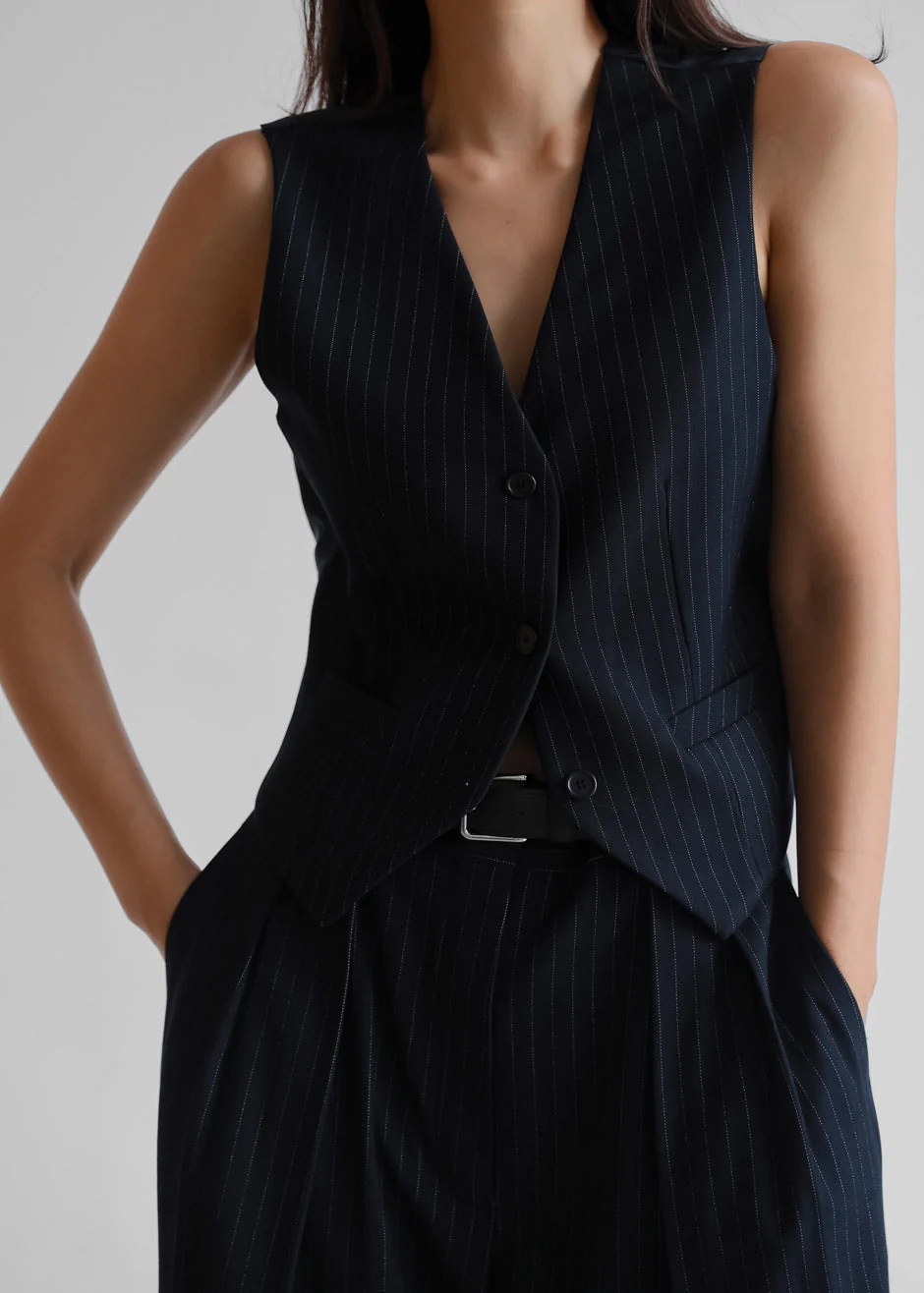 Tansy Tailored Vest - Navy Pinstripe - Image 8
