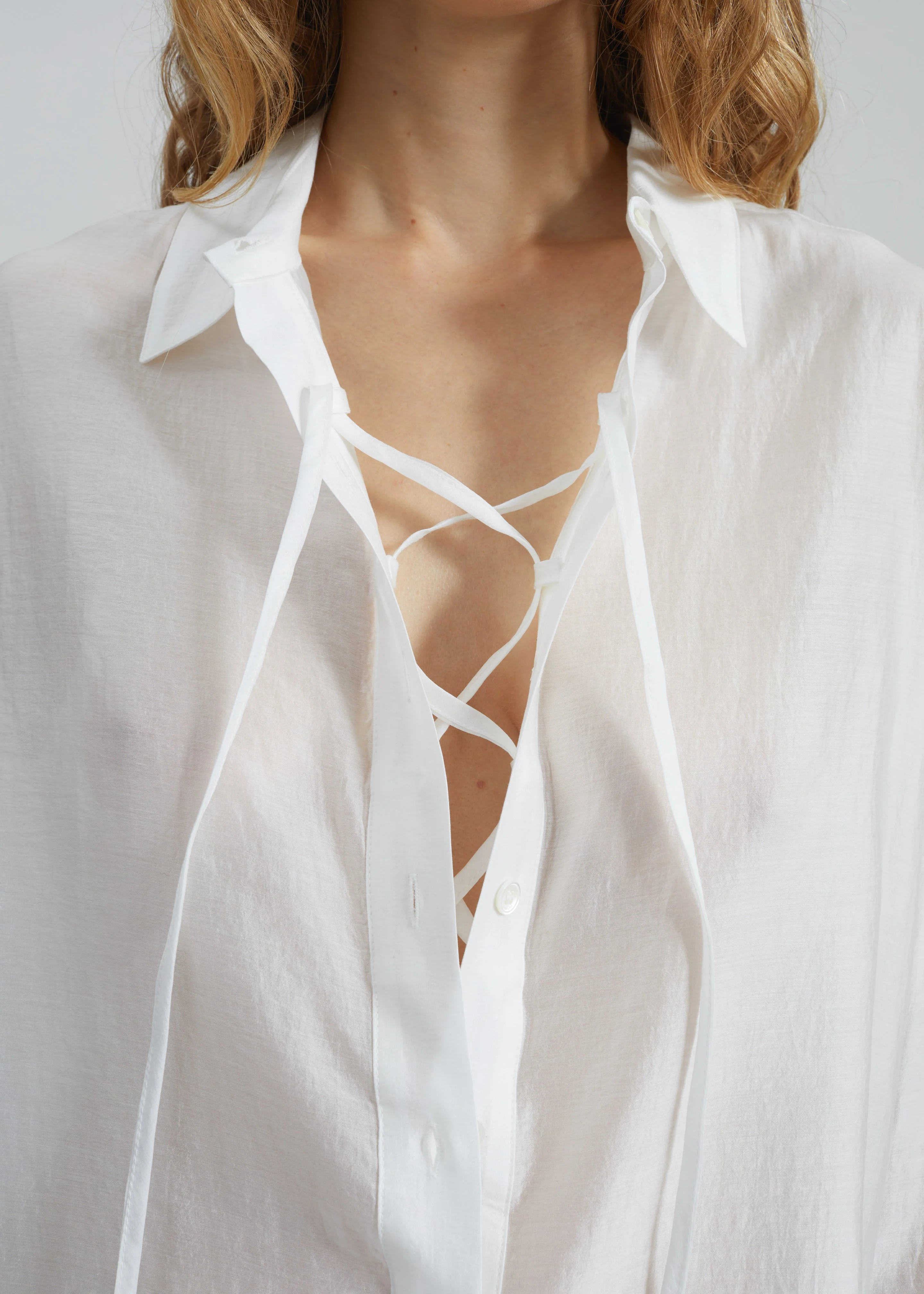 Tarra Tie-Front Sheer Shirt - White - Image 4