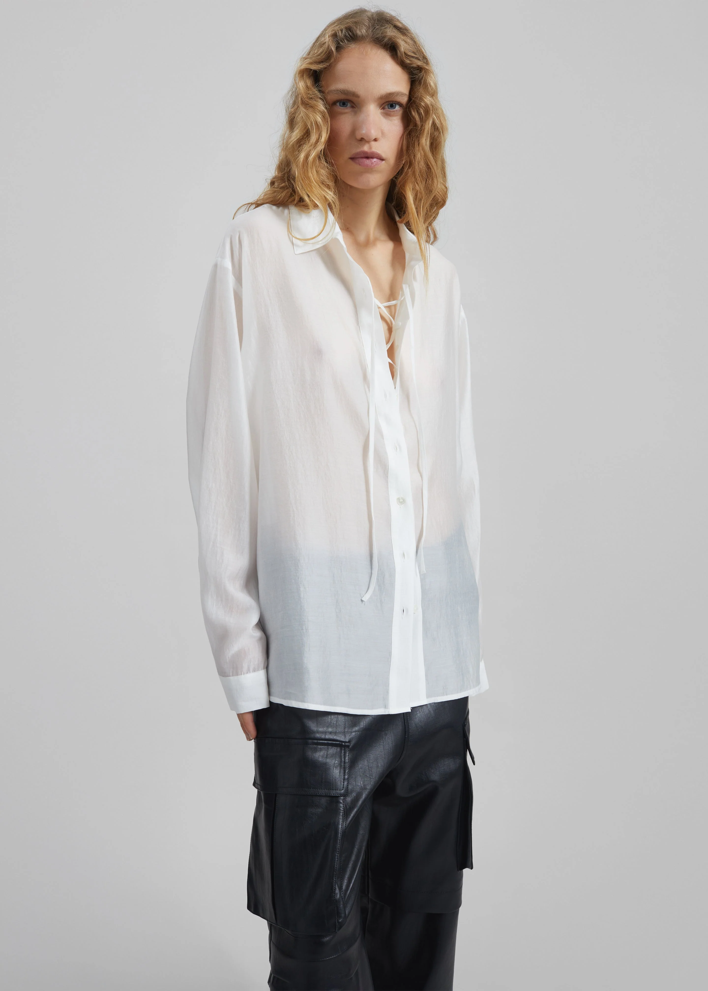 Tarra Tie-Front Sheer Shirt - White - Image 6