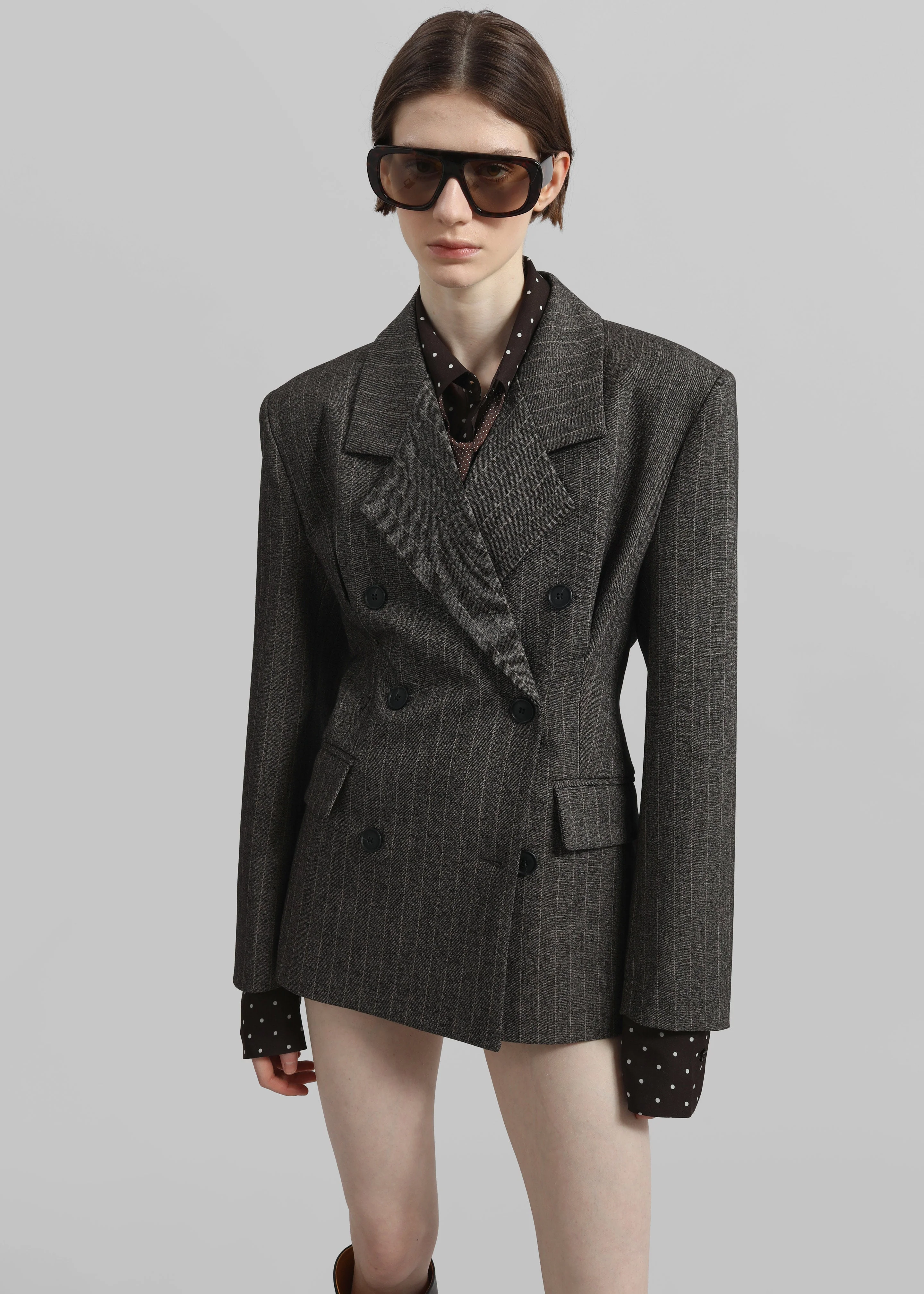 Tenby Striped Cinched Blazer - Brown Melange - Image 4