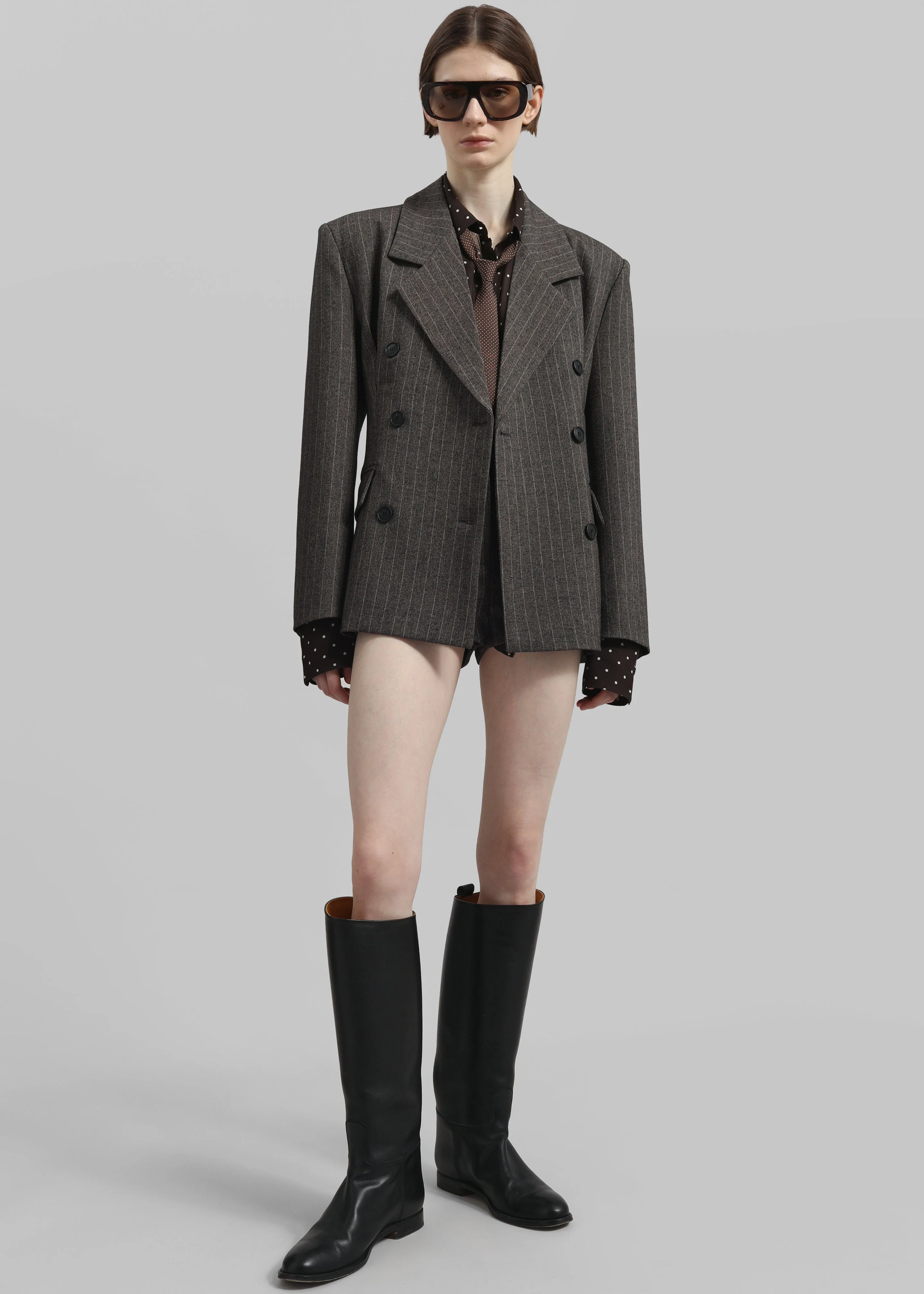 Tenby Striped Cinched Blazer - Brown Melange - Image 5