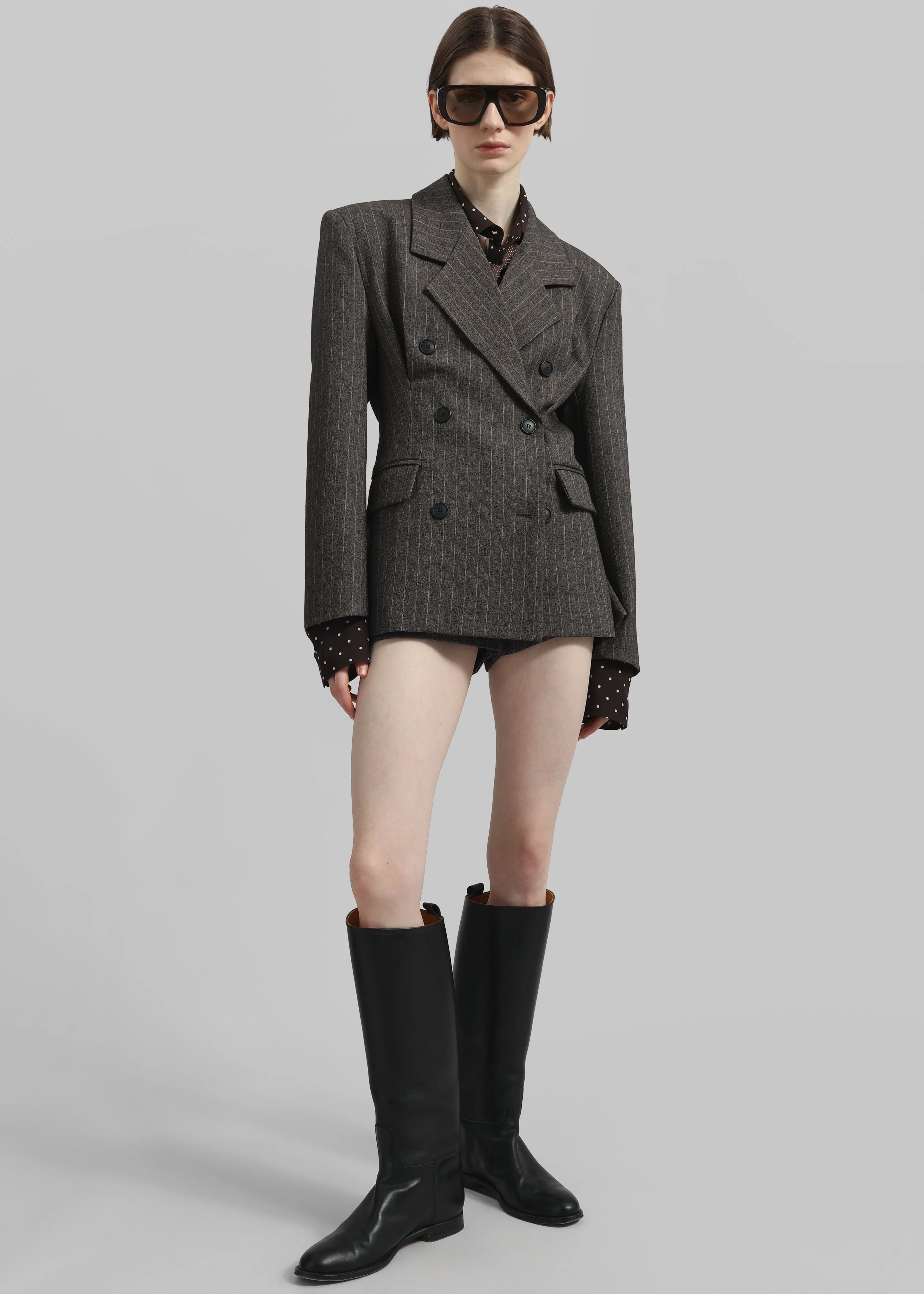 Tenby Striped Cinched Blazer - Brown Melange - Image 7