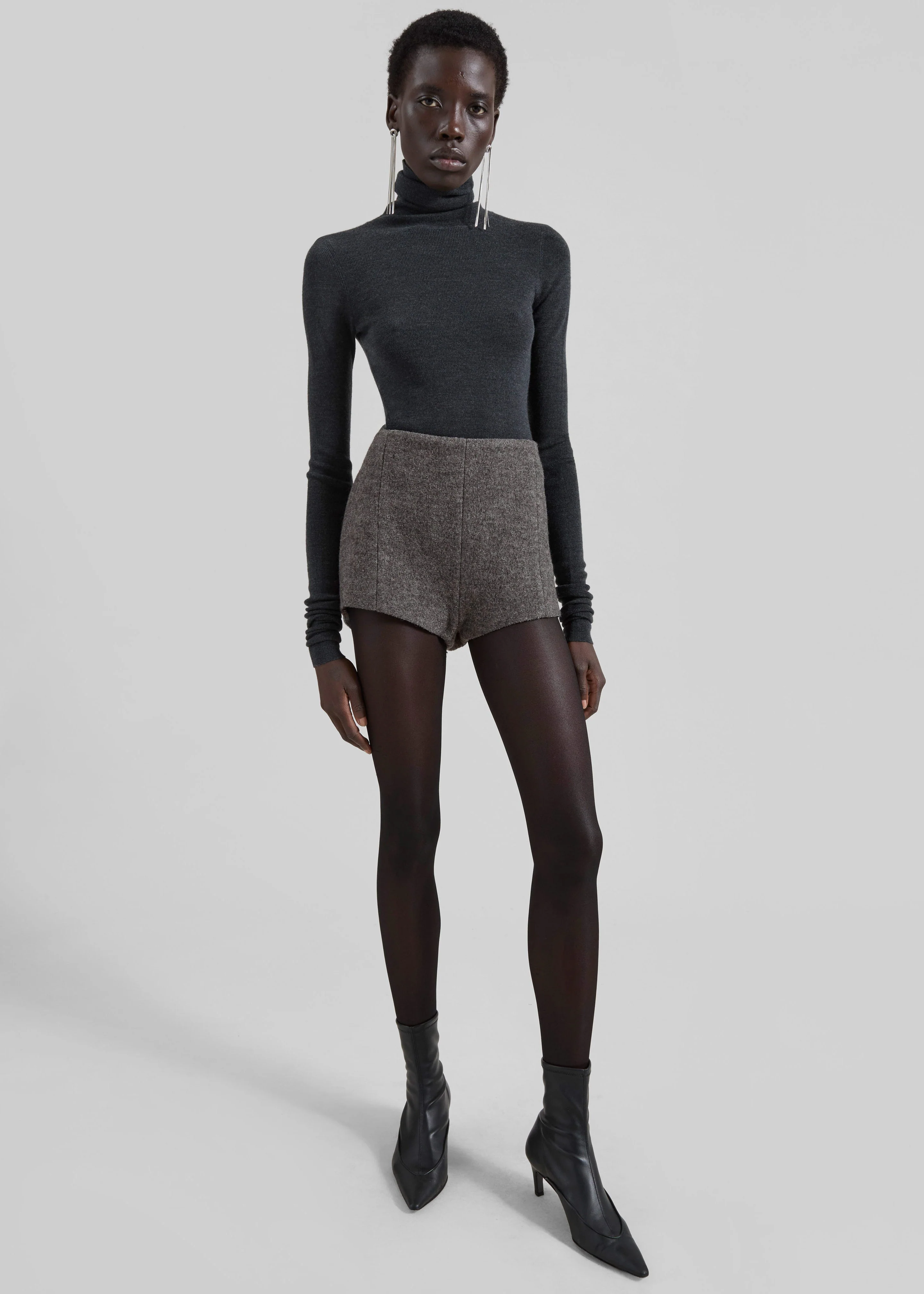 Vail Brushed Wool Hot Pants - Grey Melange - Image 6