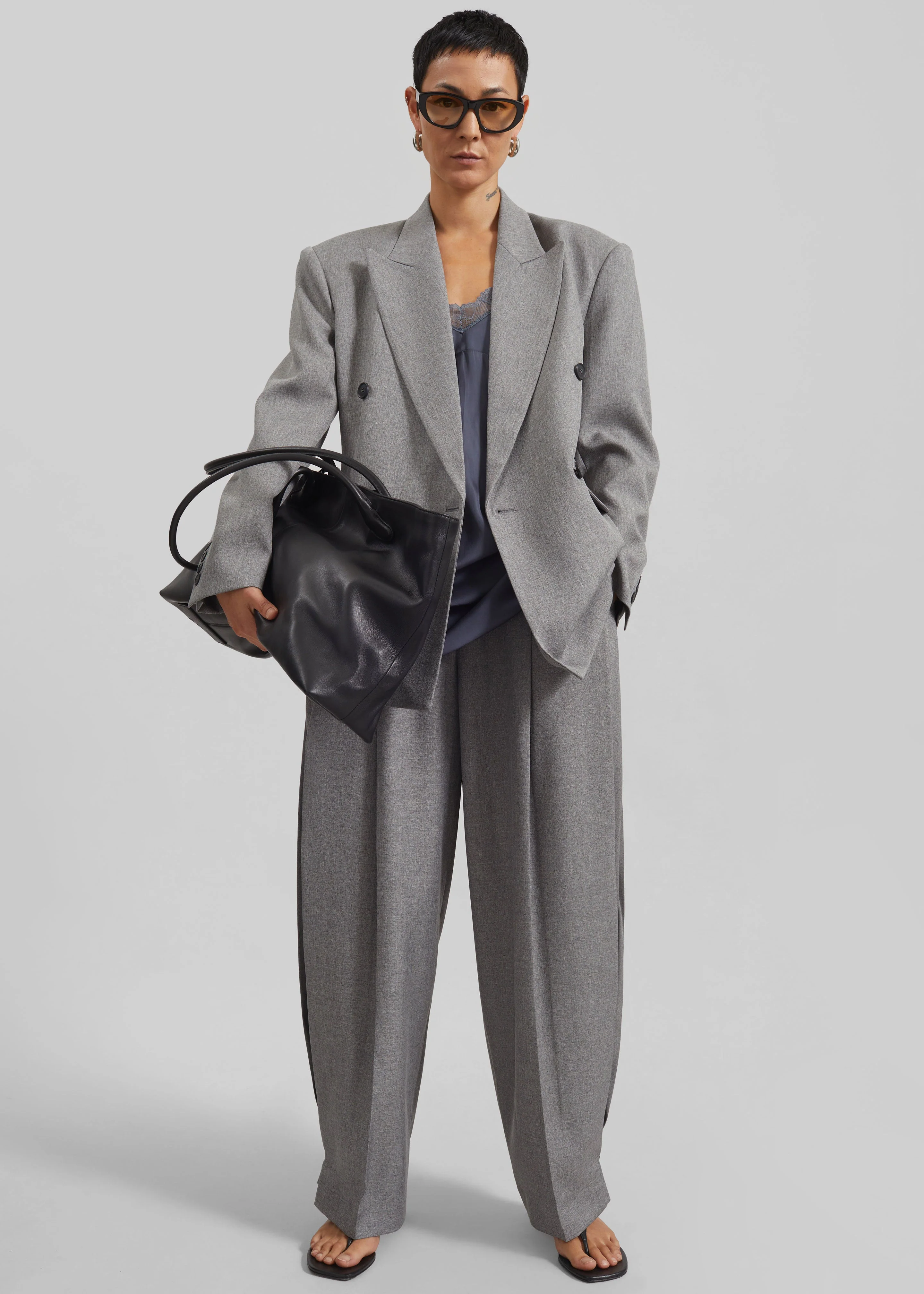 Vallsta Double-Breasted Blazer - Grey Melange - Image 7