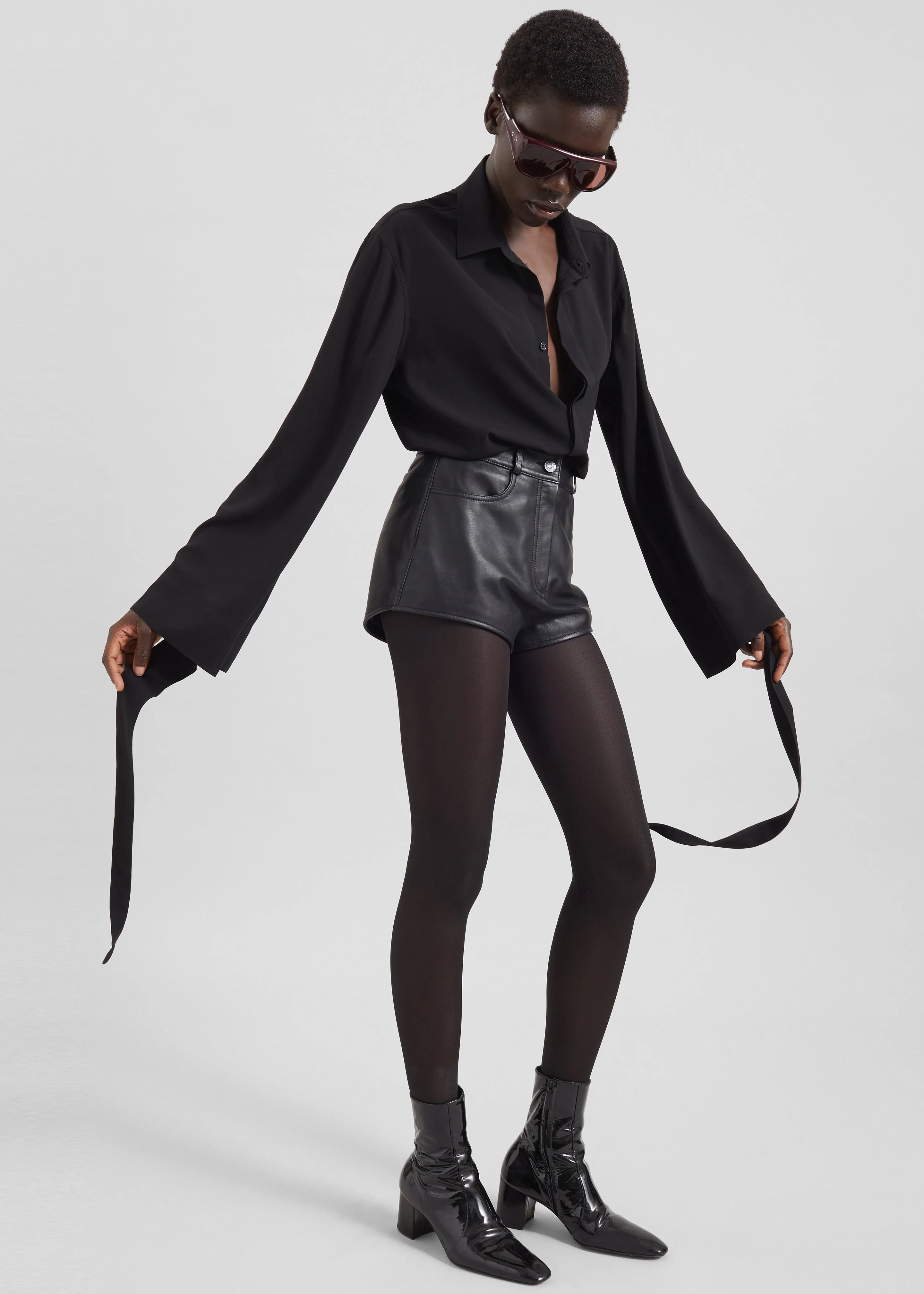 Verlin Sheer Chiffon Tie Cuff Shirt - Black - Image 2