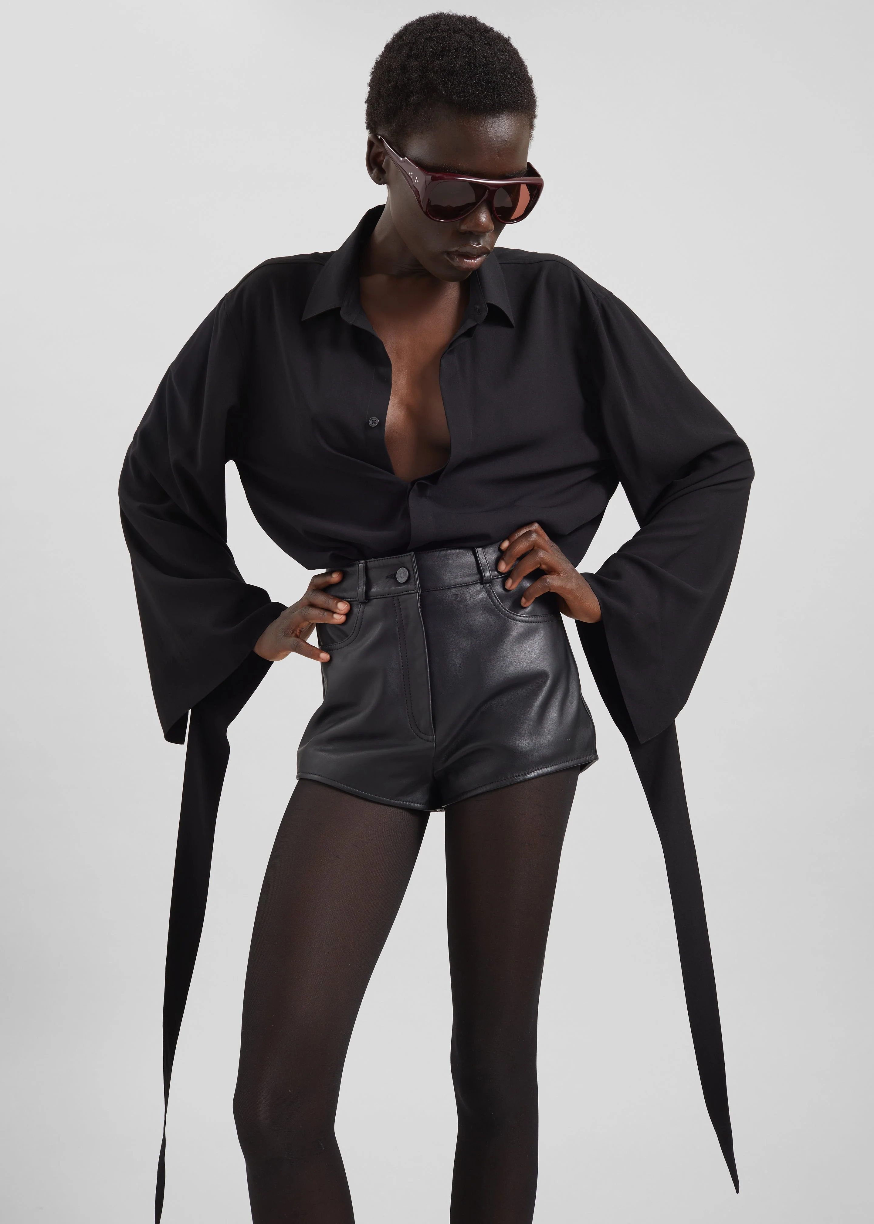 Verlin Sheer Chiffon Tie Cuff Shirt - Black - Image 9