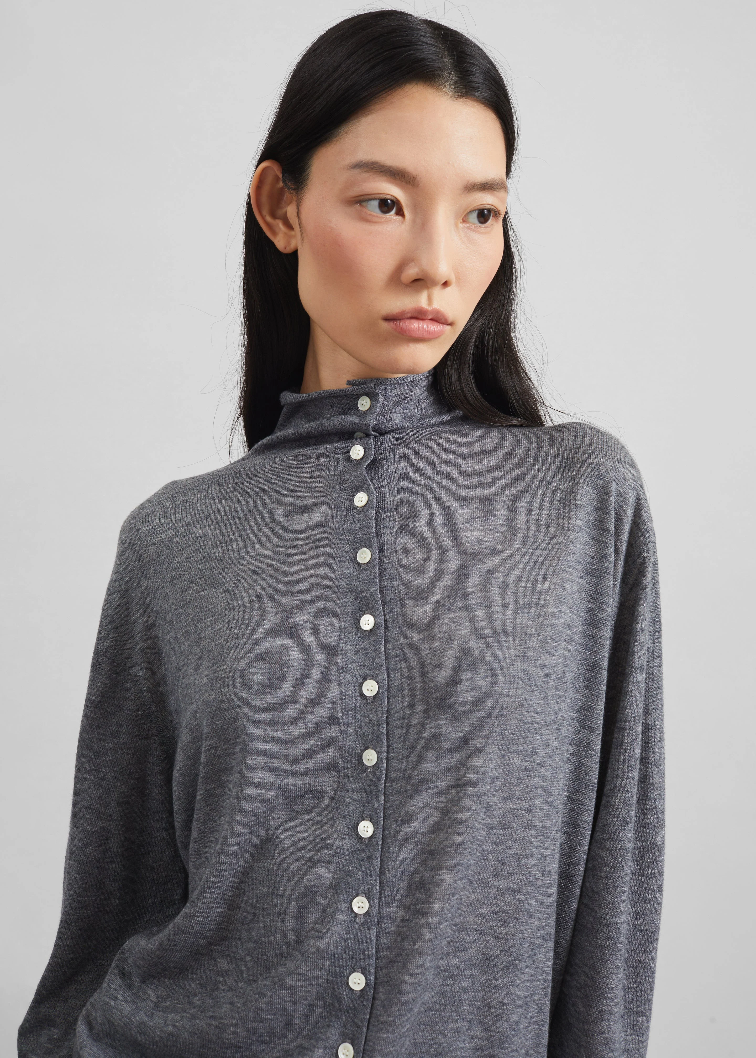 Vradal High Neck Cardigan - Grey - Image 3