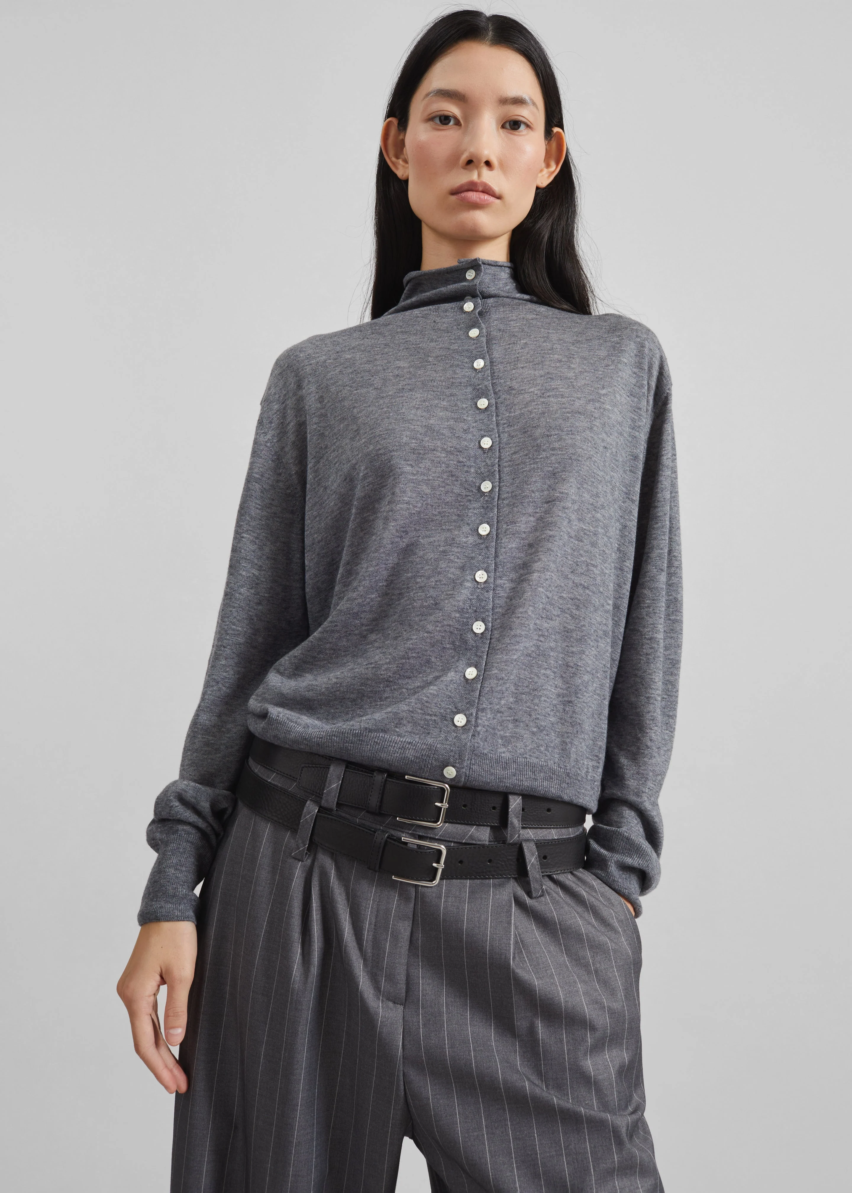 Vradal High Neck Cardigan - Grey - Image 4