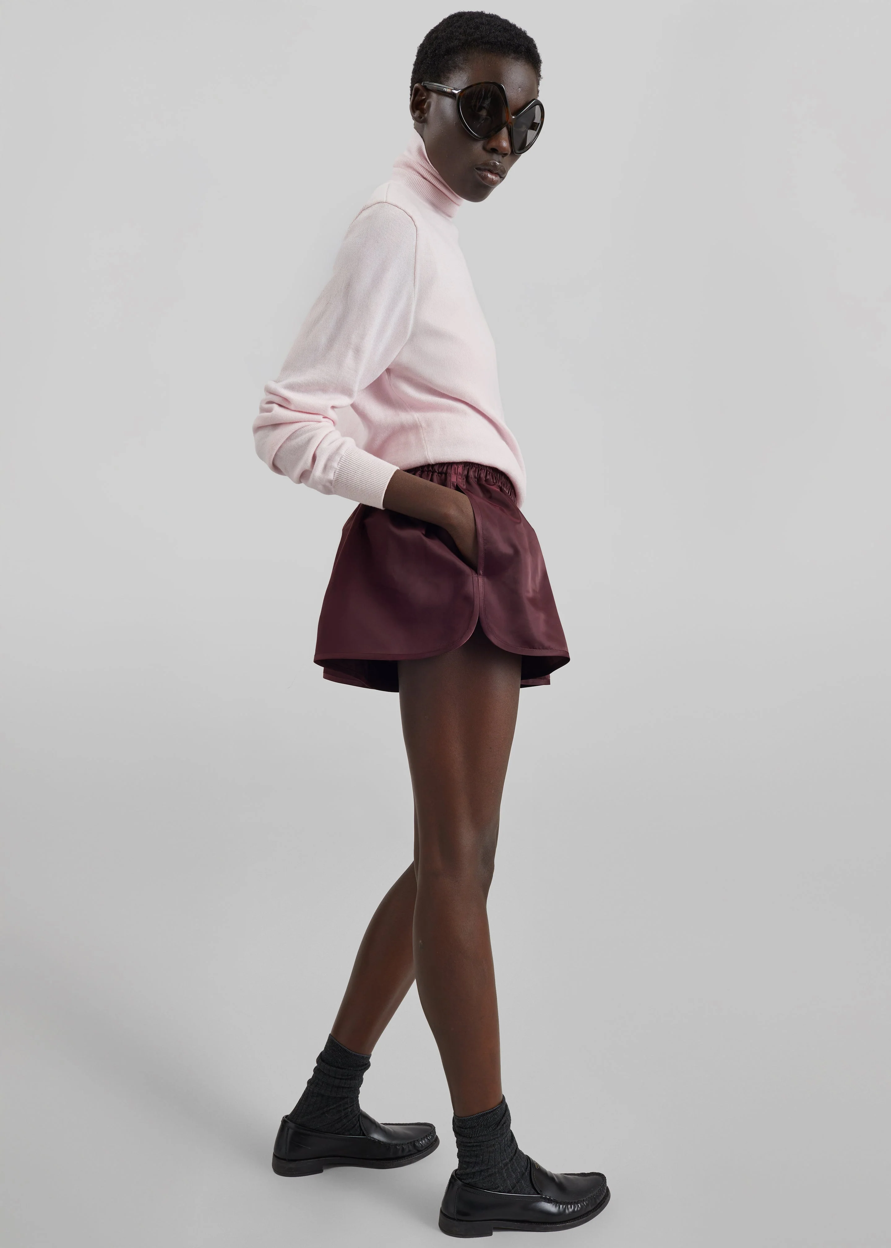 Zafra Satin Mini Shorts - Dark Plum - Image 3
